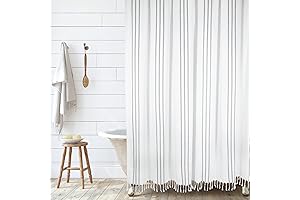 Striped Woven Shower Curtain with Tassels for Modern Bathroom Decor