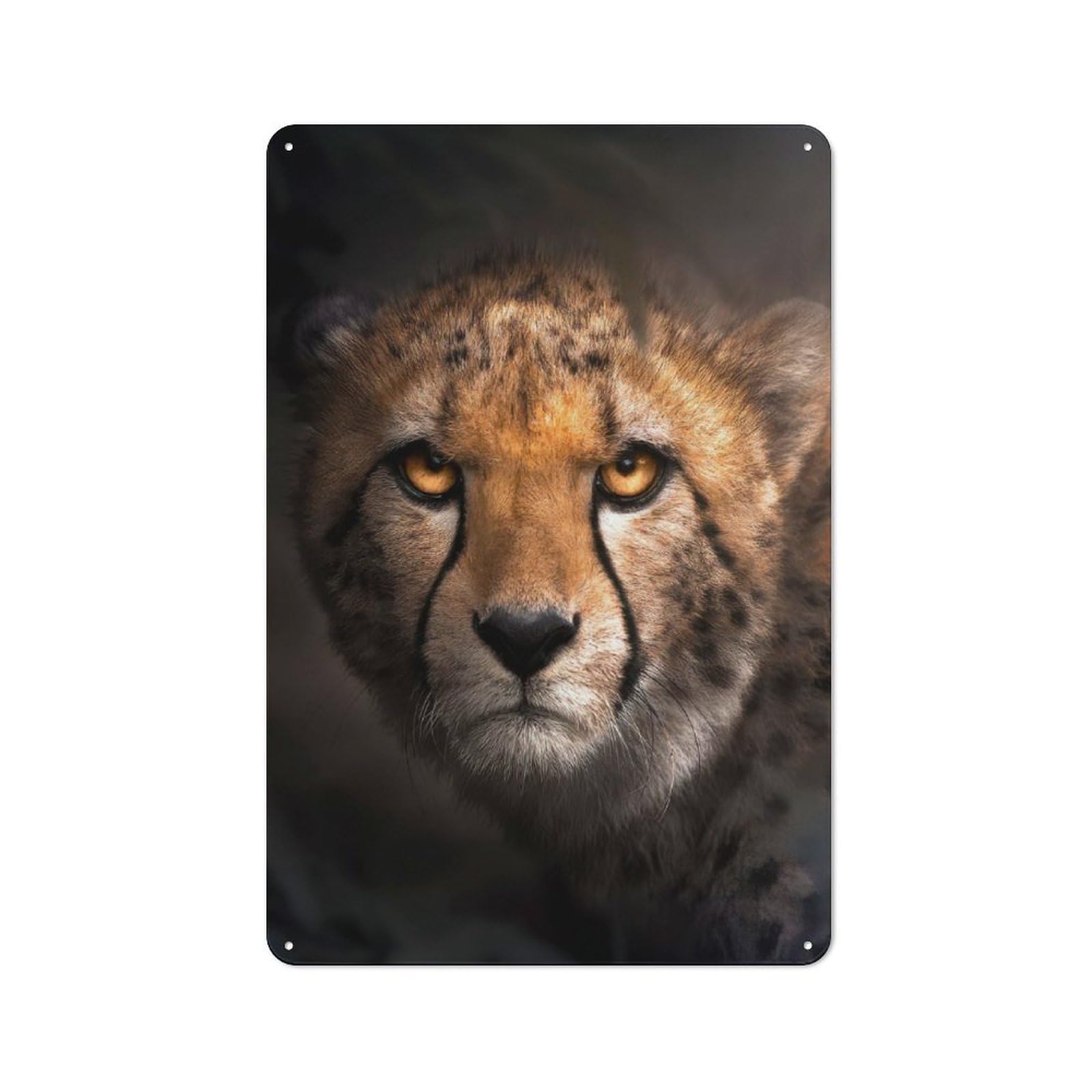 Junmoney Angry Cheetah Portrait Metal Sign 30X20cm With For Pub Or Café, Retro Decor, For Cooler-Month Interiors With Retro Character