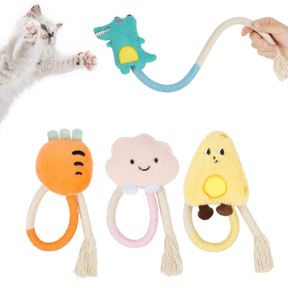 Adiwo Katze Baumwollseil Zähne Reinigung, Katze Dental Spielzeug für Katzen und Gegen Mundgeruch, 4pcs