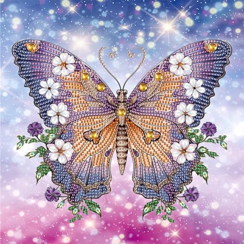 Image of AiYuanzsh 5D Butterfly Diamond Painting Kits for Adults, DIY Special Shape Diamond Art Kits for Beginners, Crystal Rhinestone Diamond Painting for Home Wall Decoration Gift, 12x12 Inch