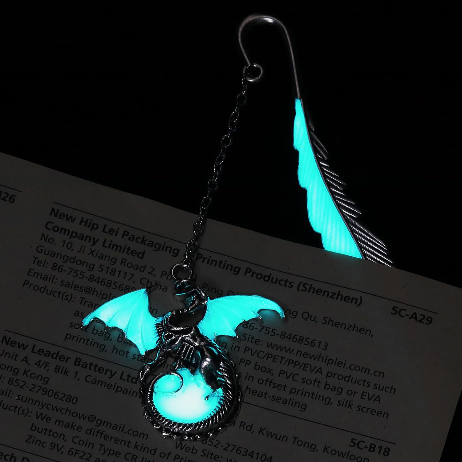 2 Marque-Pages Lumineux En Métal Style Plume Dragon - Phosphorescents, Longueur 11.5cm, Cadeau Créatif