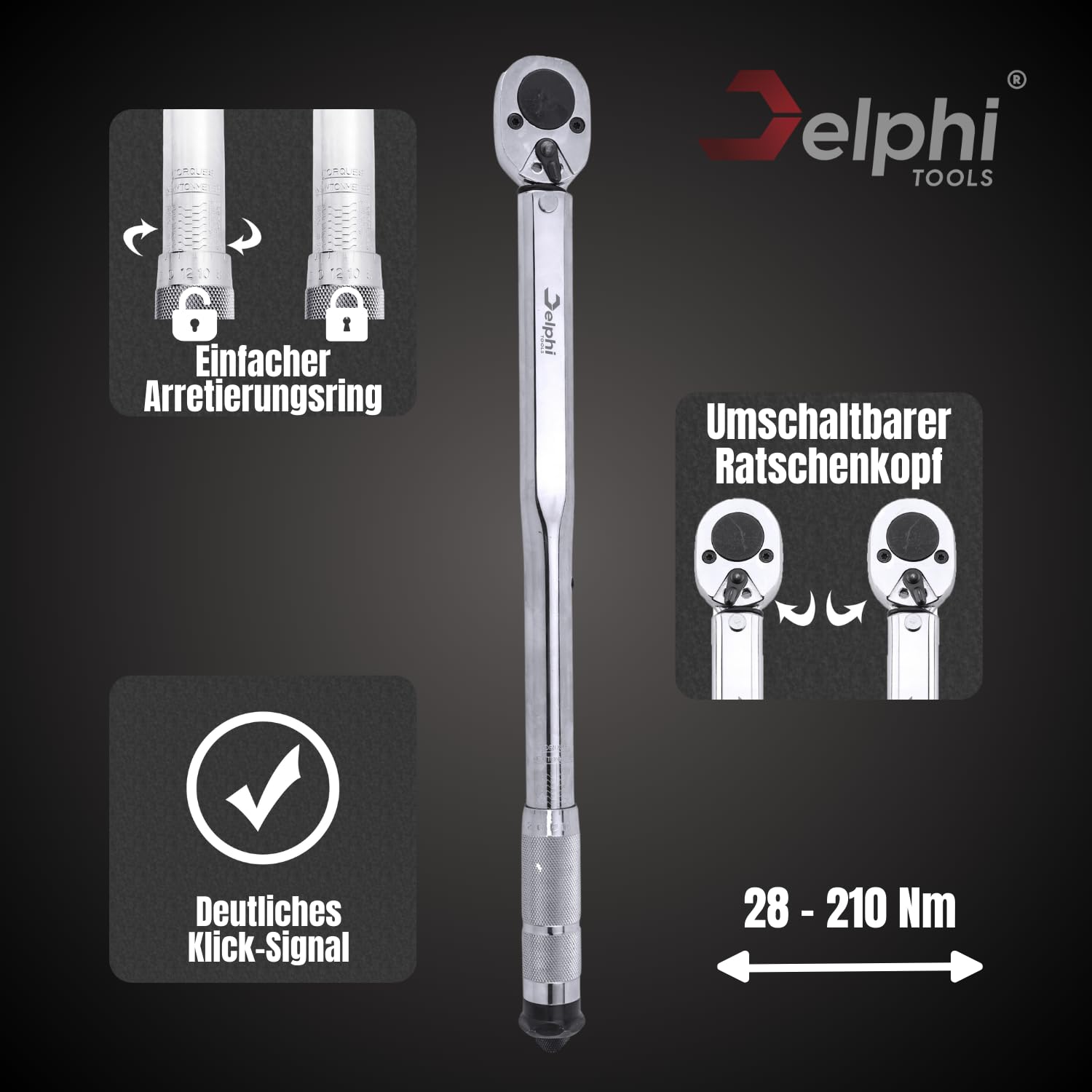 Delphi Drehmomentschlüssel Halbzoll 28 bis 210Nm kalibriert