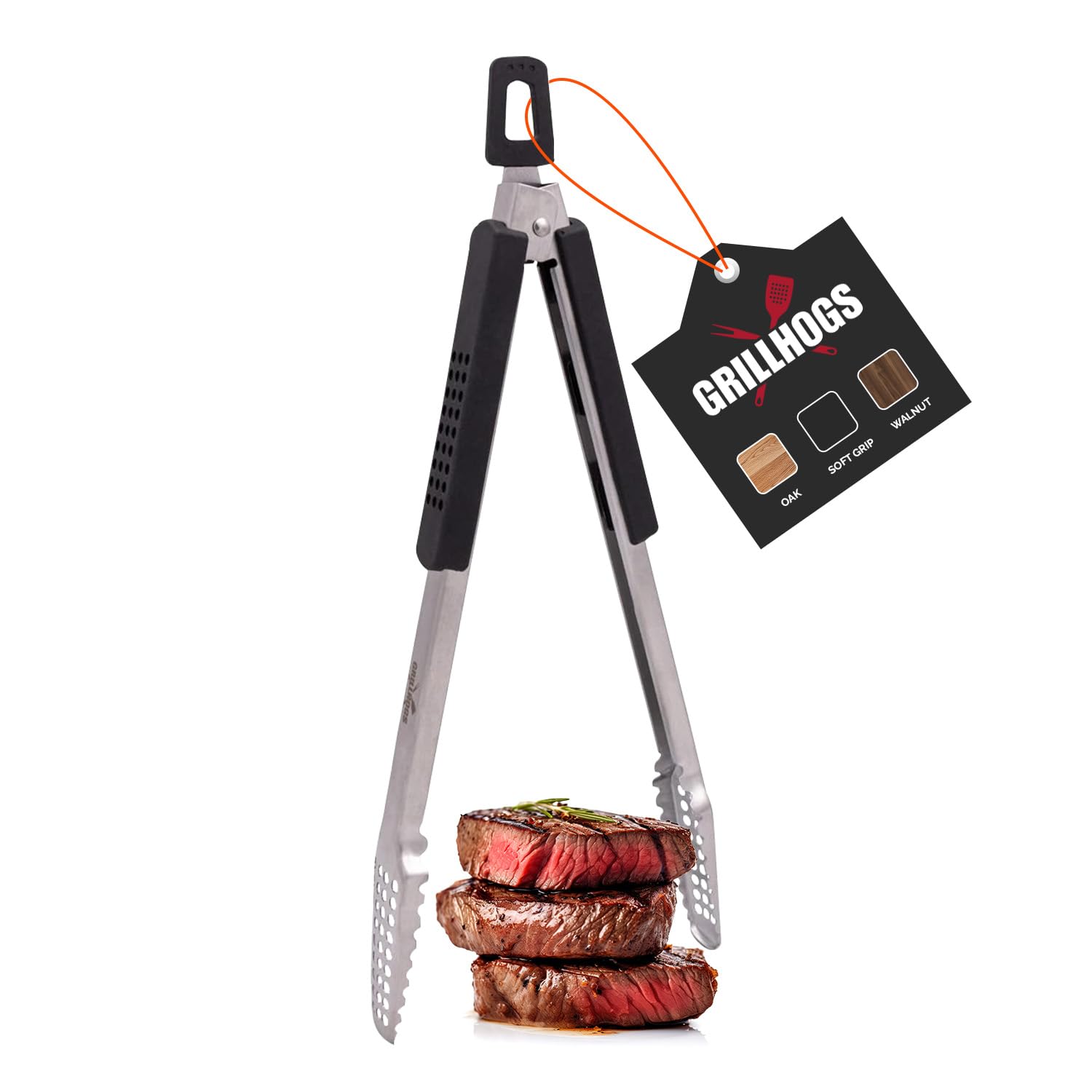 12" Long Tongs 18/0 Stainless Steel BBQ Grill Tongs with Durable Soft Grip Handle for Cooking - Durable Grilling Accessory, Tongs for Cooking & Kitchen, Outdoor Barbecue, Easy to Clean