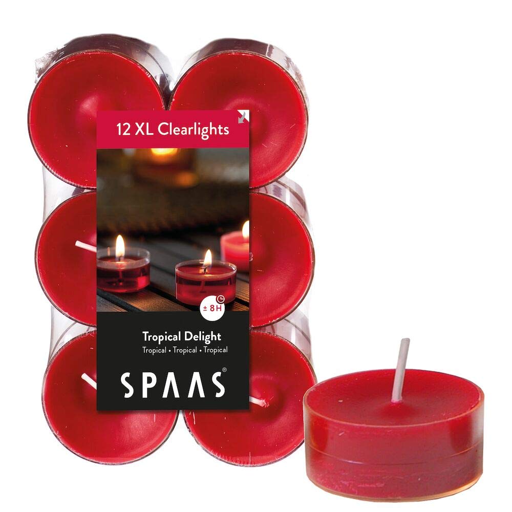Spaas 12 Maxi lumini profumati in Tazza Trasparente, Cera di paraffina, plastica, Rosso Vero, Diametro 56 mm x Altezza 21 mm