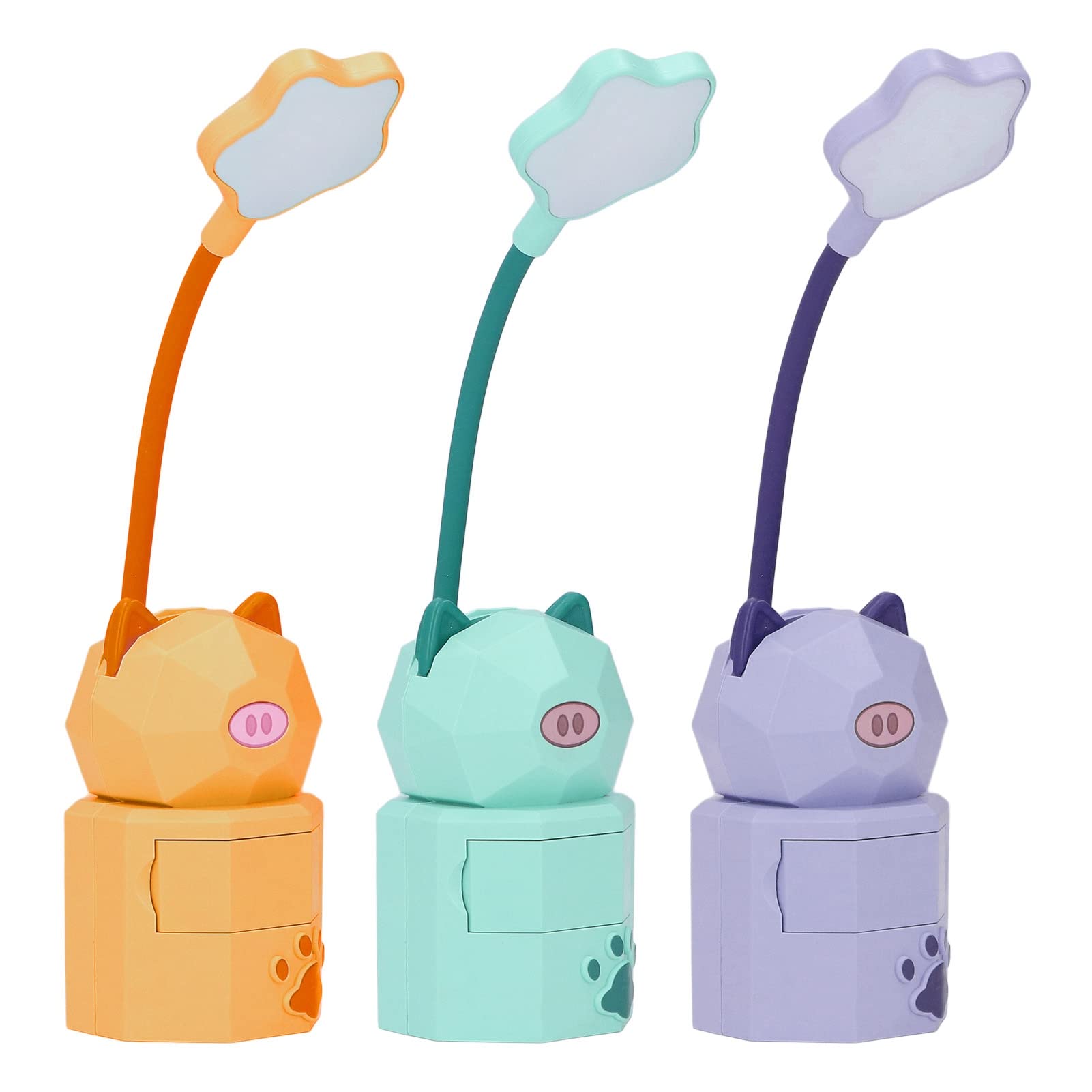 Lámpara de Escritorio de Dibujos Animados LED Lámpara de Mesa con Forma de Cerdo de Dibujos Animados Lámpara de Lectura de Protección Ocular para Niños Lámpara de Lectura de Carga USB(Púrpura)