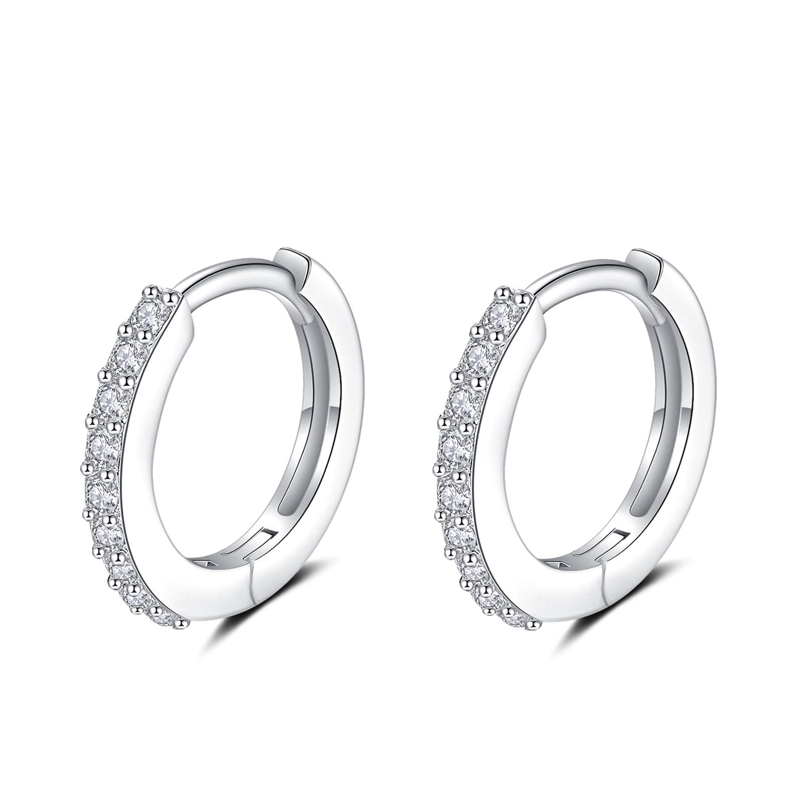 Silver Hoops Earrings for Women, S925 Sterling Silver Small Hoop Earrings│Tiny Sleeper Huggie Earrings for Girls│Tragus Mini AAA Cubic Zirconia Silver Hinged Hoop Earrings for Men