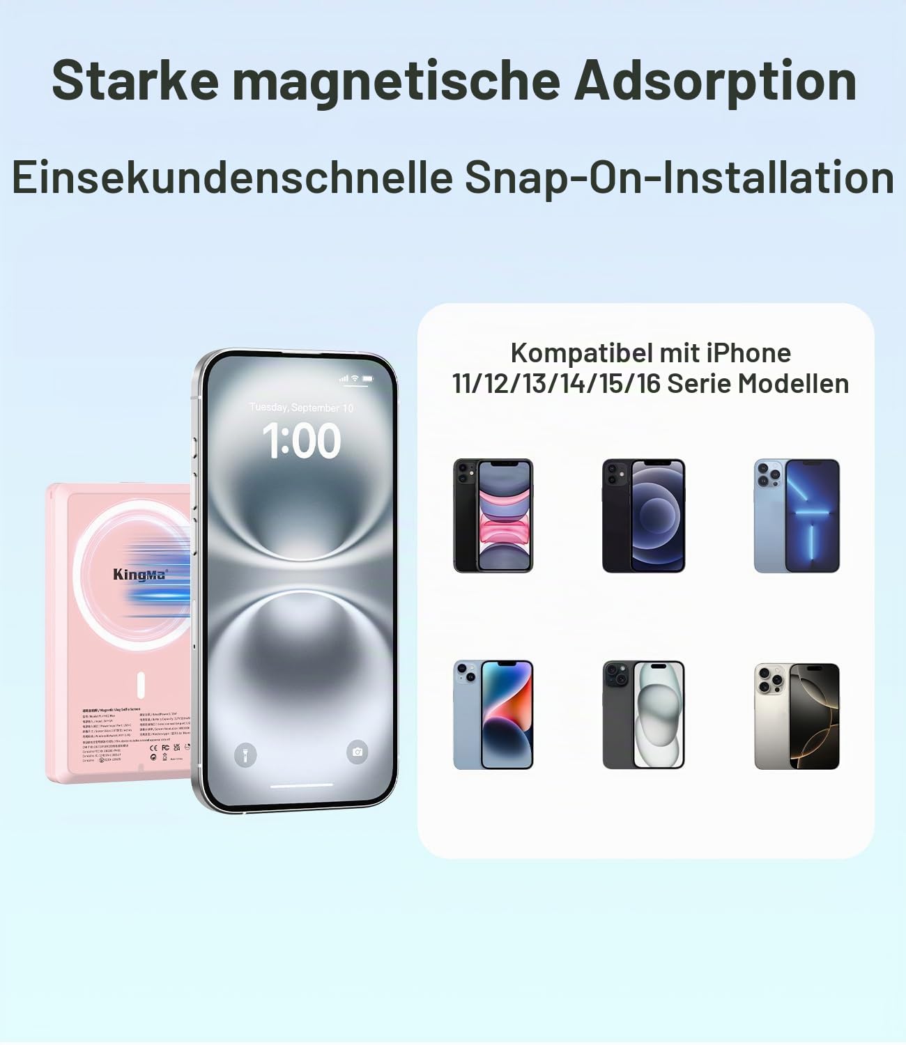 King Ma 4K 30FPS Magnetic Phone Vlog Selfie Monitor Screen, Sync Back Camera iPhone Monitor Screen für Vlog Live Stream & TikTok (Pink)
