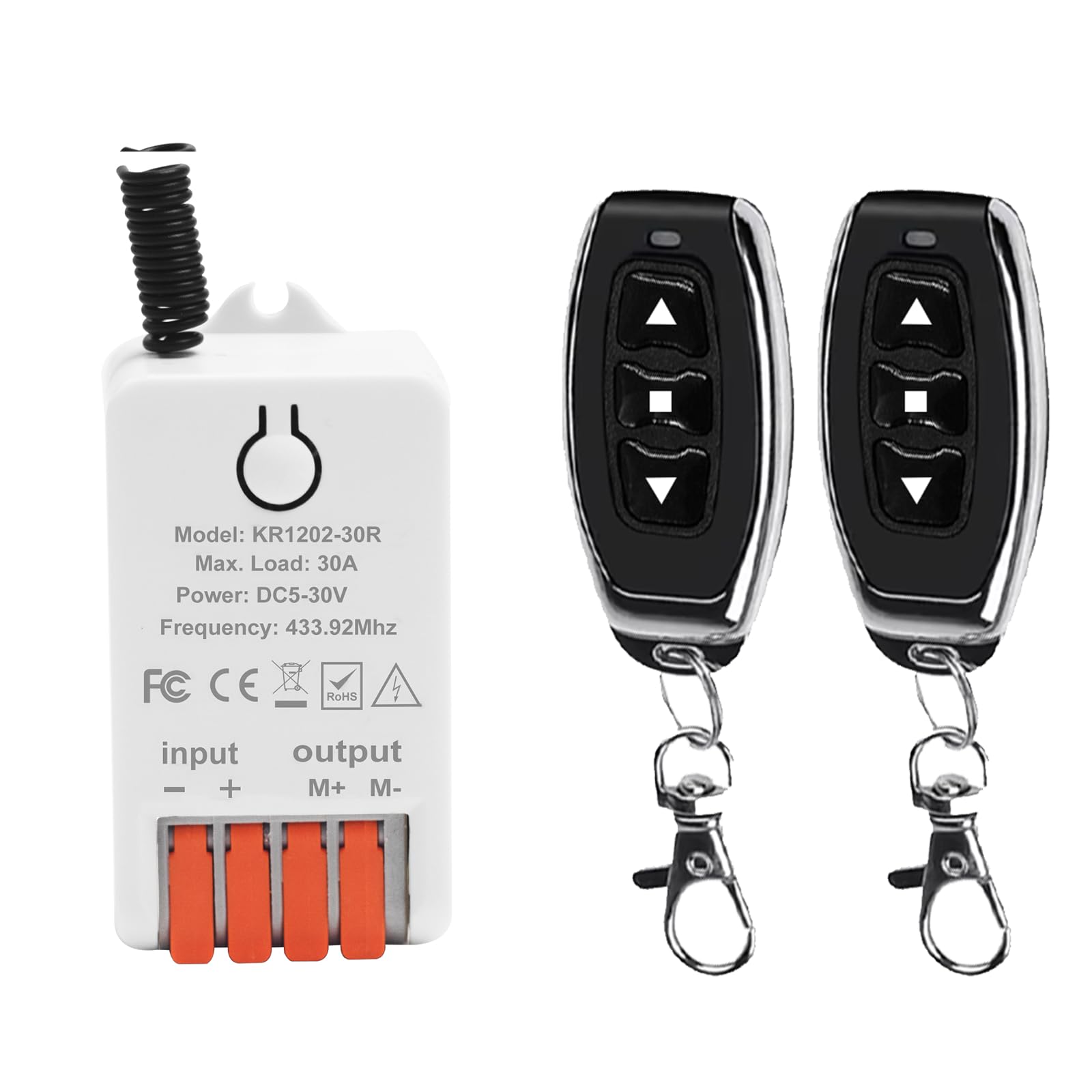 QIACHIP DC 5V/12V/24V Commutateur de télécommande Moteur 30A Relais Récepteur Module sans fil RF avec 2 émetteurs pour porte de garage,volet roulant,rideaux électriques,moteur avant-arrière