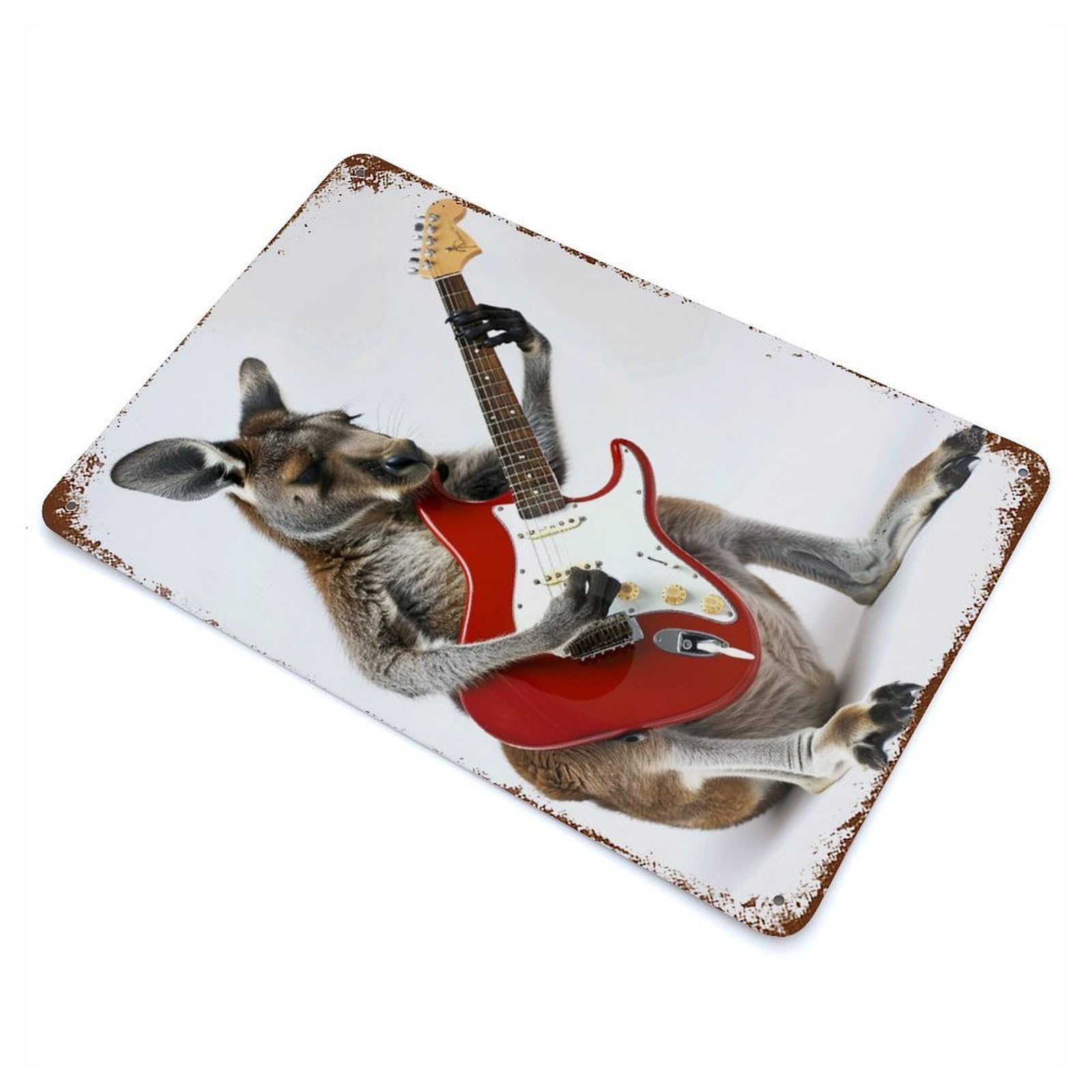 Kangaroo Guitar Vintage Wall Sign 11.8"x7.9", Rust Effect Metal Decor for Cafe, Home Bar And Lounge Decor
