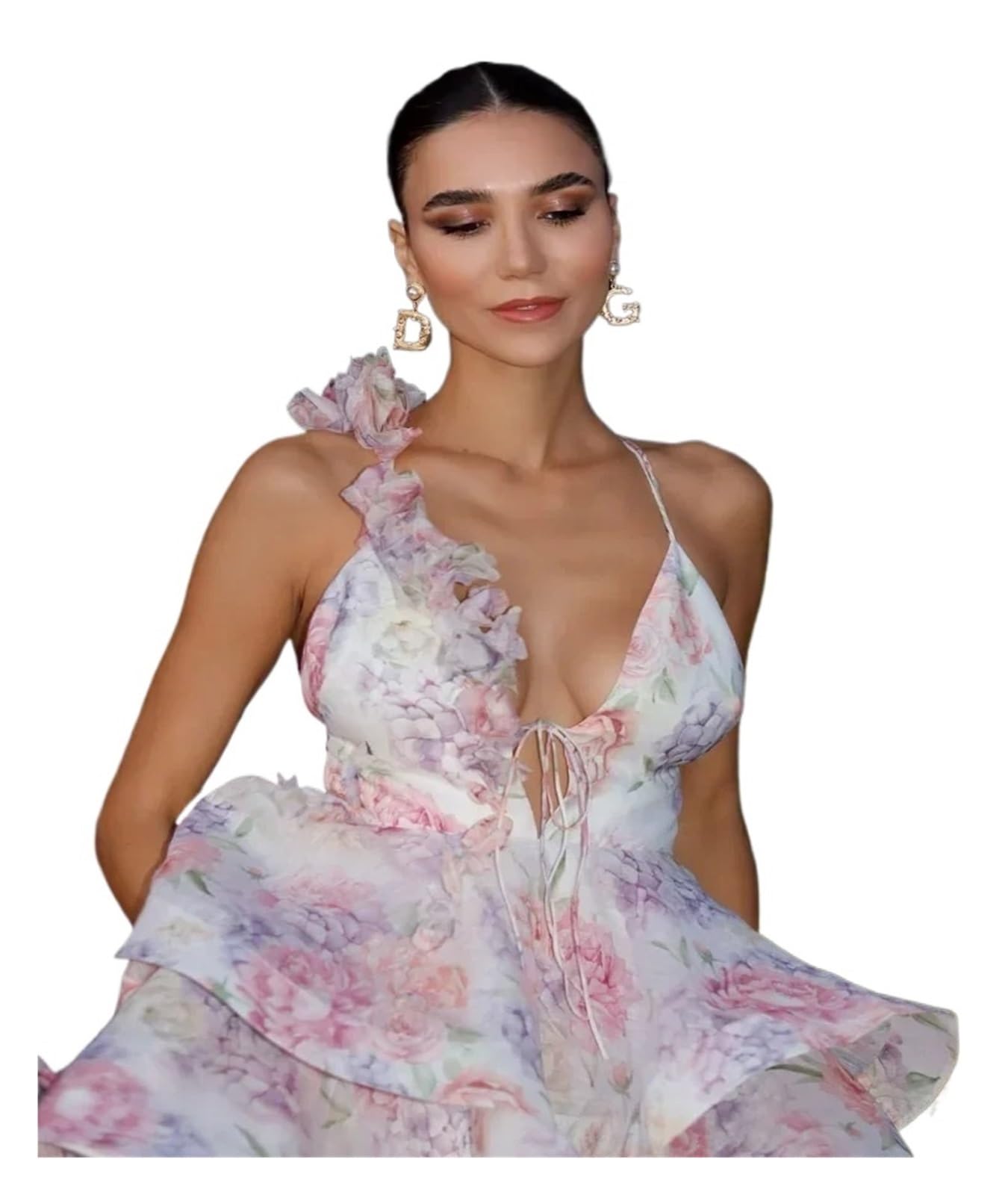 Vestito a Stampa Floreale Mini Abiti impilabili Eleganti con Stampa Floreale e Senza Maniche sulla Schiena