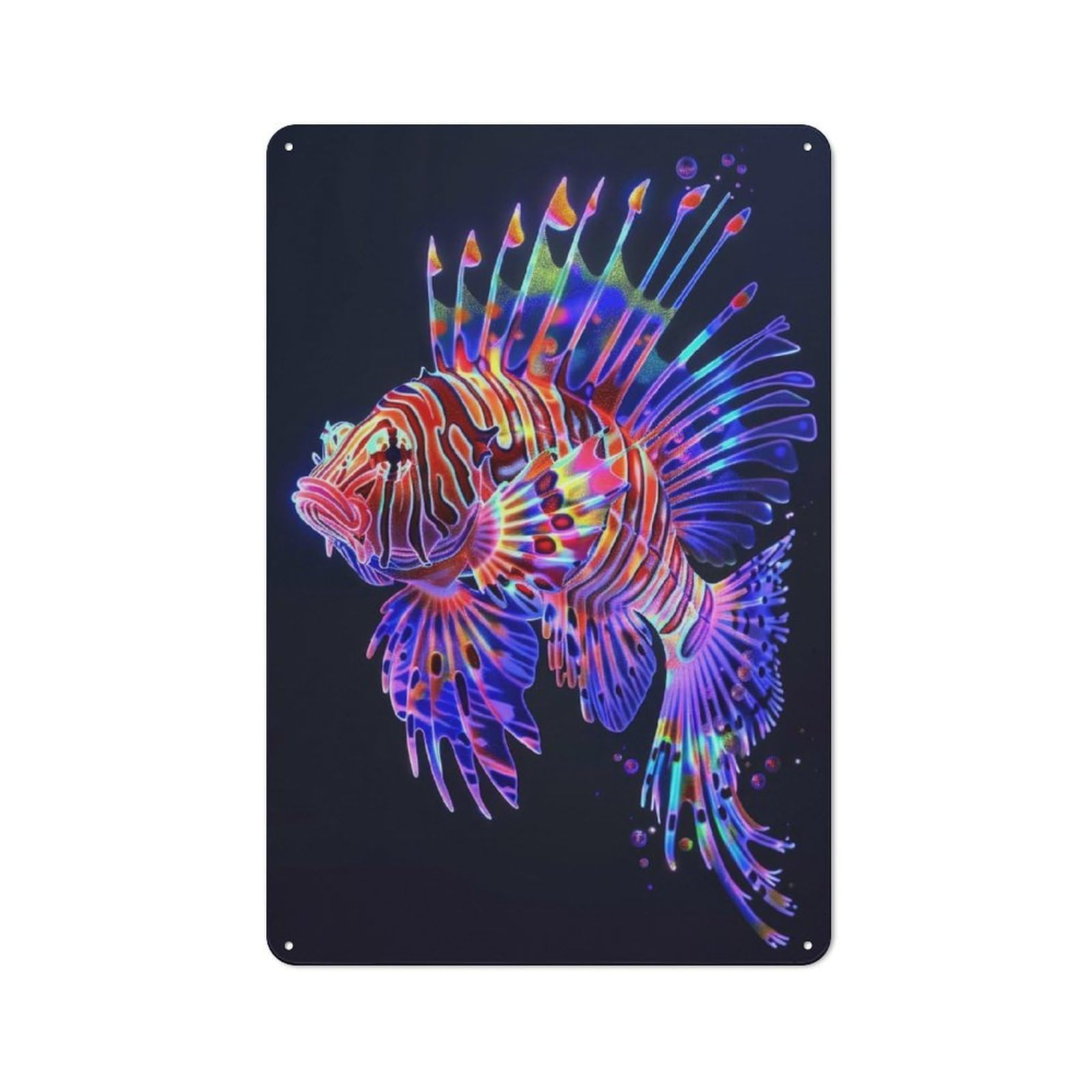Neon Lionfish Vintage Metal Wall Decor 30x20cm, Vintage Metal Sign for Cafe, Bistro, Bakery Or Restaurant
