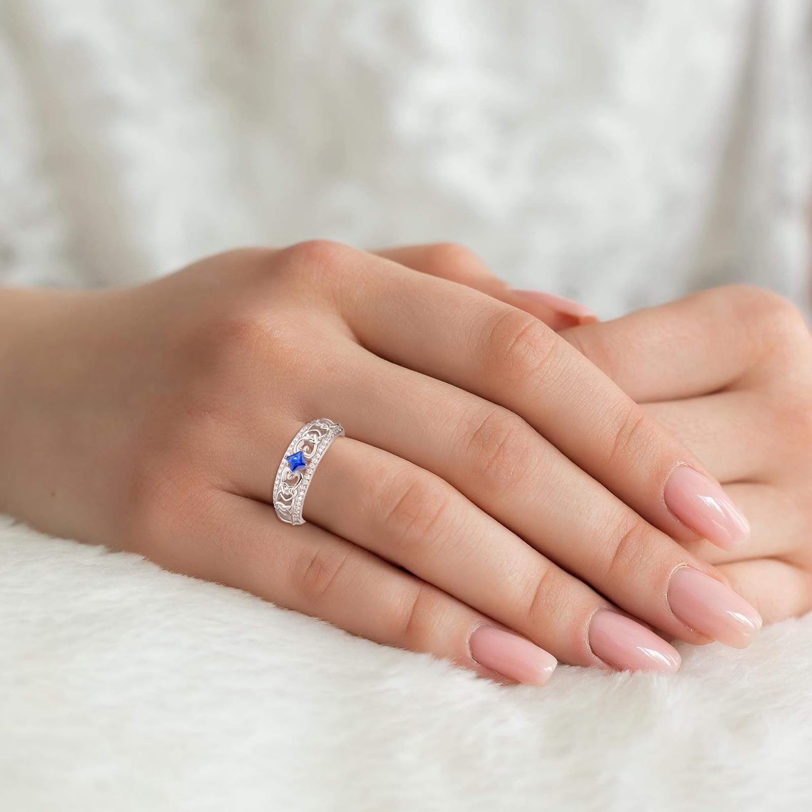 KINGWHYTE Keltischen für Frauen 925 Sterling Silber Keltischer Knoten Geburtsstein Offener Ring Versprechen Verlobungsschmuck Geburtstagsgeschenke für Frauen Mädchen