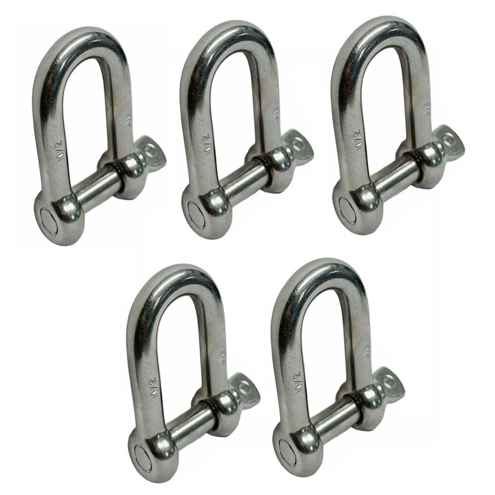 Prolinemax 5PCS 1/2'' Chain D Type Rigging Bow Shackle Anchor Boat Stainless Steel Paracord