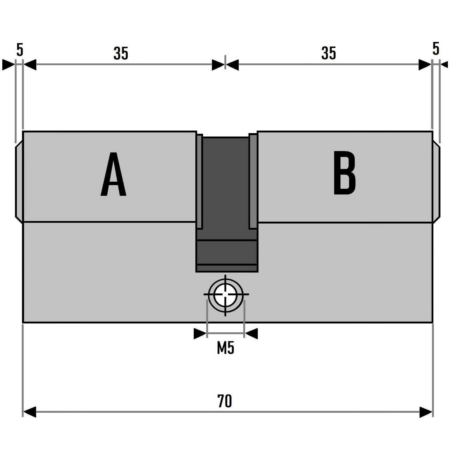 Lot de 3 cylindres profilés 70 mm 35/35 à fermeture identique avec 15 clés réversibles métallisées, argentées, grises