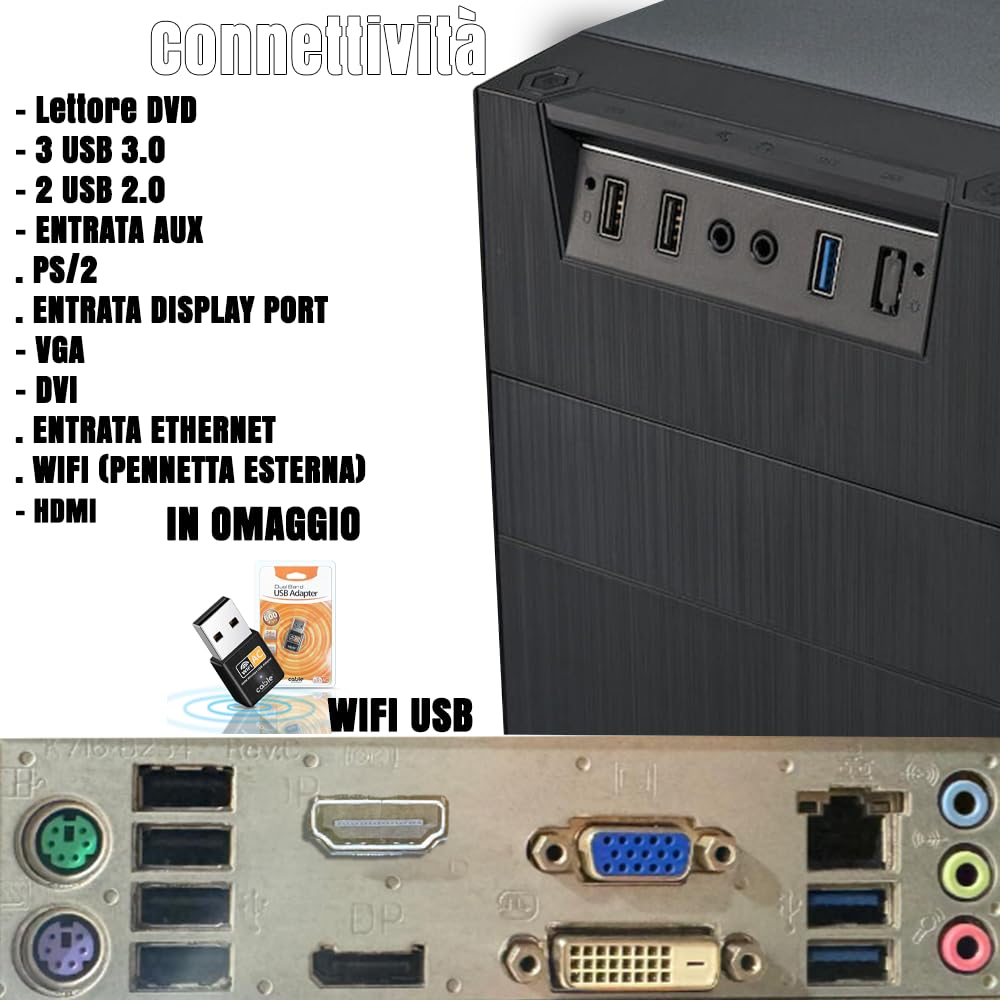 PC Fisso NUOVO pronto all'uso • Intel core i7-4th • 32GB RAM DDR3 • 1TB (512 SSD + 512 HDD) • Windows 11 Pro • Office 365 • WiFi • DVD • USB 3.0 • Ideale per ufficio, casa e studio • Garanzia 2 anni - 5