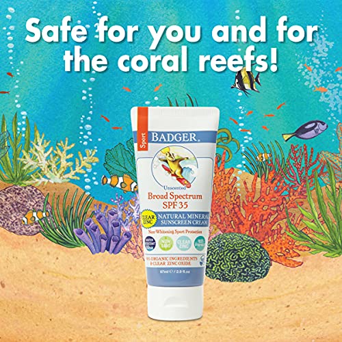 Badger - SPF 35 Clear Zinc Sport Sunscreen Cream - Unscented 2.9oz