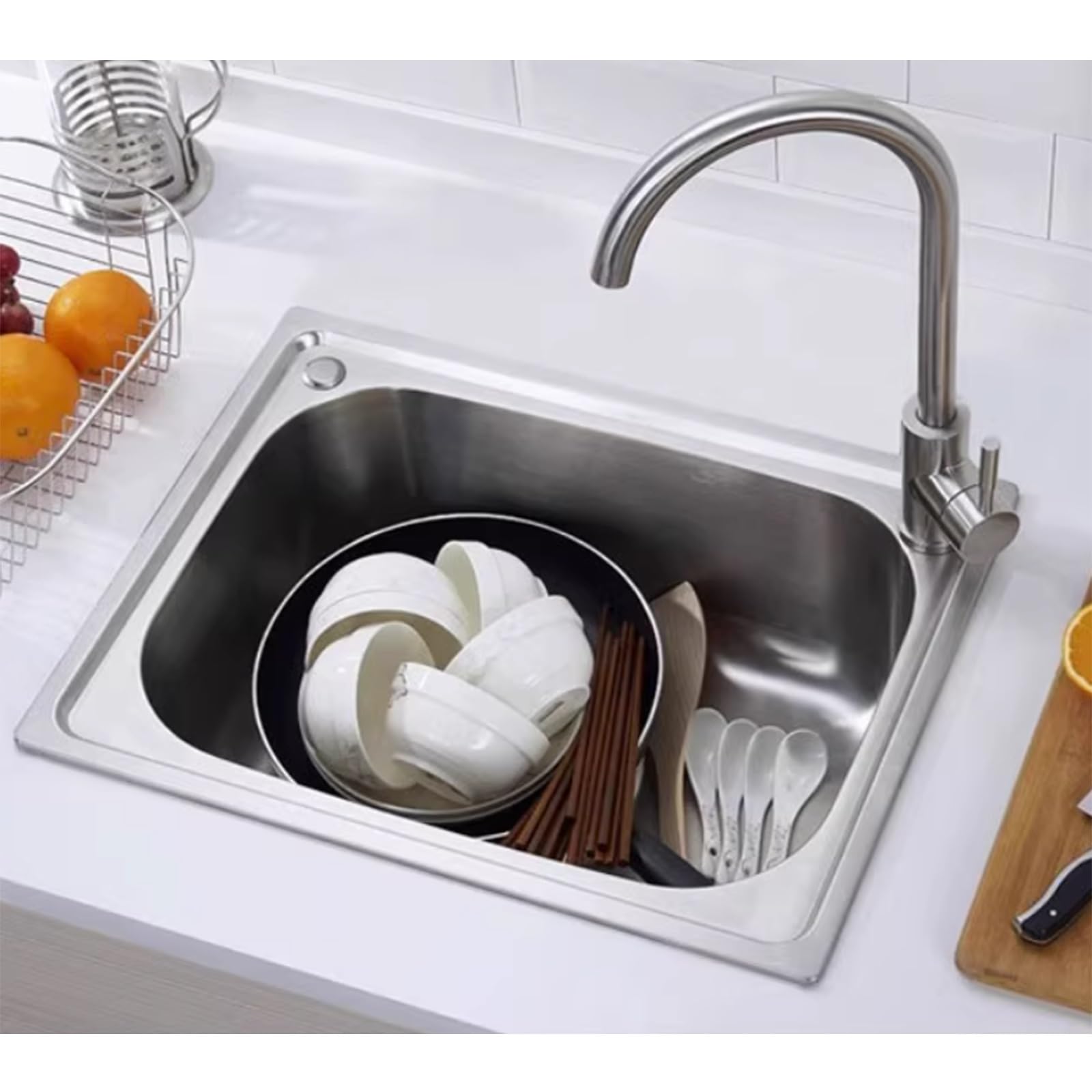 Tazón Individual de Acero inoxidable – Tamaño pequeño y compacto para Lavar verduras, preparar alimentos y usarlo en El hogar, caravanas o apartamentos (45 * 39 pulgadas, 20,2 cm).