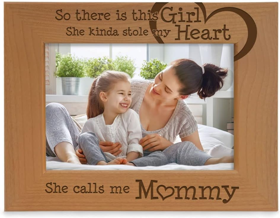 KATE POSH So There is This Girl She Calls me Mommy - Natural Engraved Wood Photo Frame - Mother and Daughter Gifts, Mother's Day, Best Mom Ever, New Baby, New Mom (5x7-Vertical)