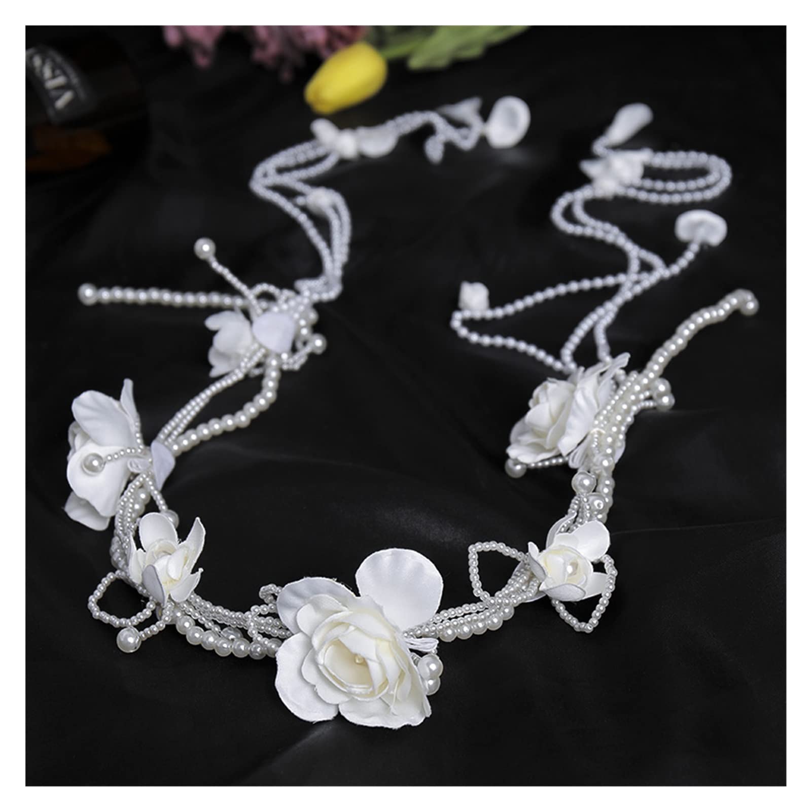 Girl Bride Flower Crown Hair Band Boda Floral Tadband Garland Flower Wreath Accesorios for el Cabello elástico Fiesta Boda (Metal Color : Silver)