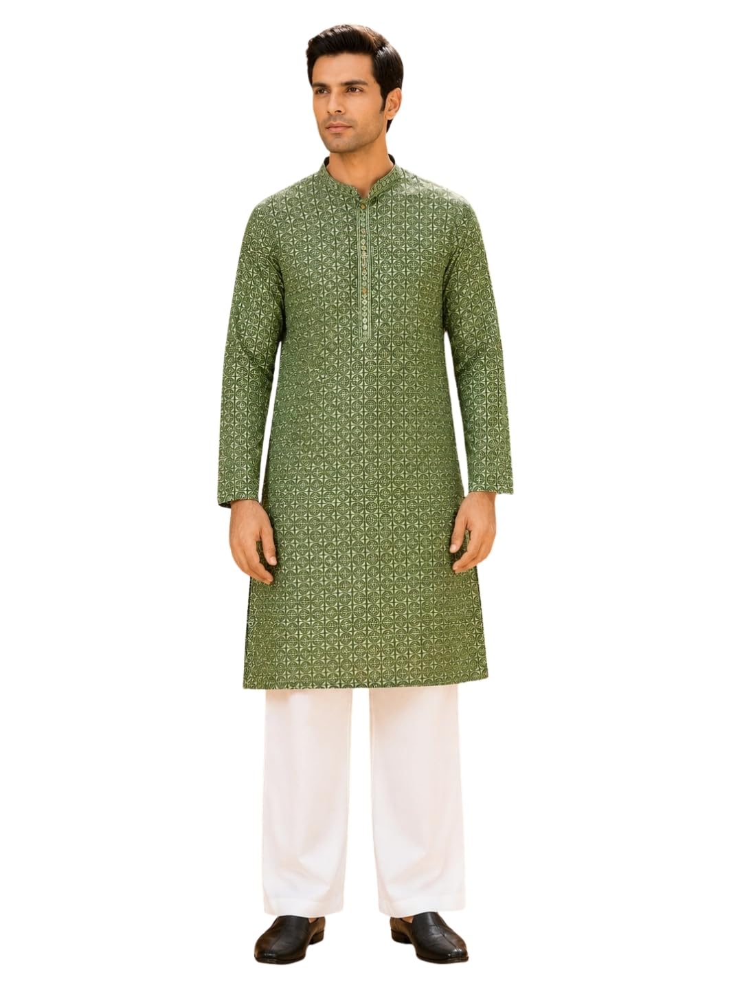 Men Embroidered Straight Kurta With Flare Pyjama| Mandarin Collar | Coord Set | Straight Fit | Wide Pyjama-image-36
