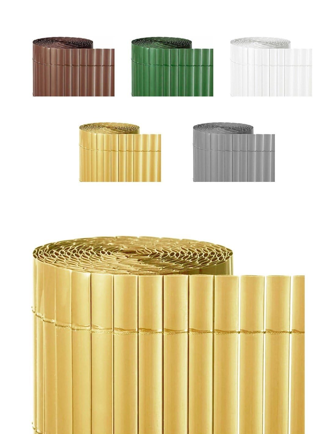 Jardin202 Cañizo PVC Doble Cara 1400gr/m² | Valla ocultación | Resistente a Rayos UV | Bridas Fijación Incluidas | 2x3m (Caña)