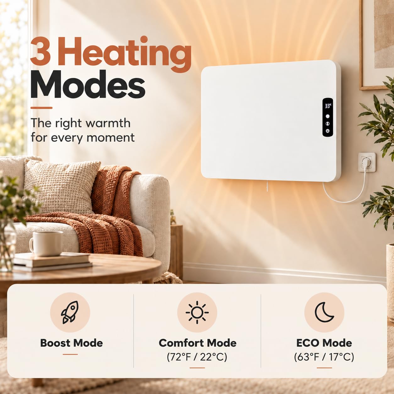 Radiateur à Panneau, Convecteur Intelligent WiFi pour Maison et Bureau 600W