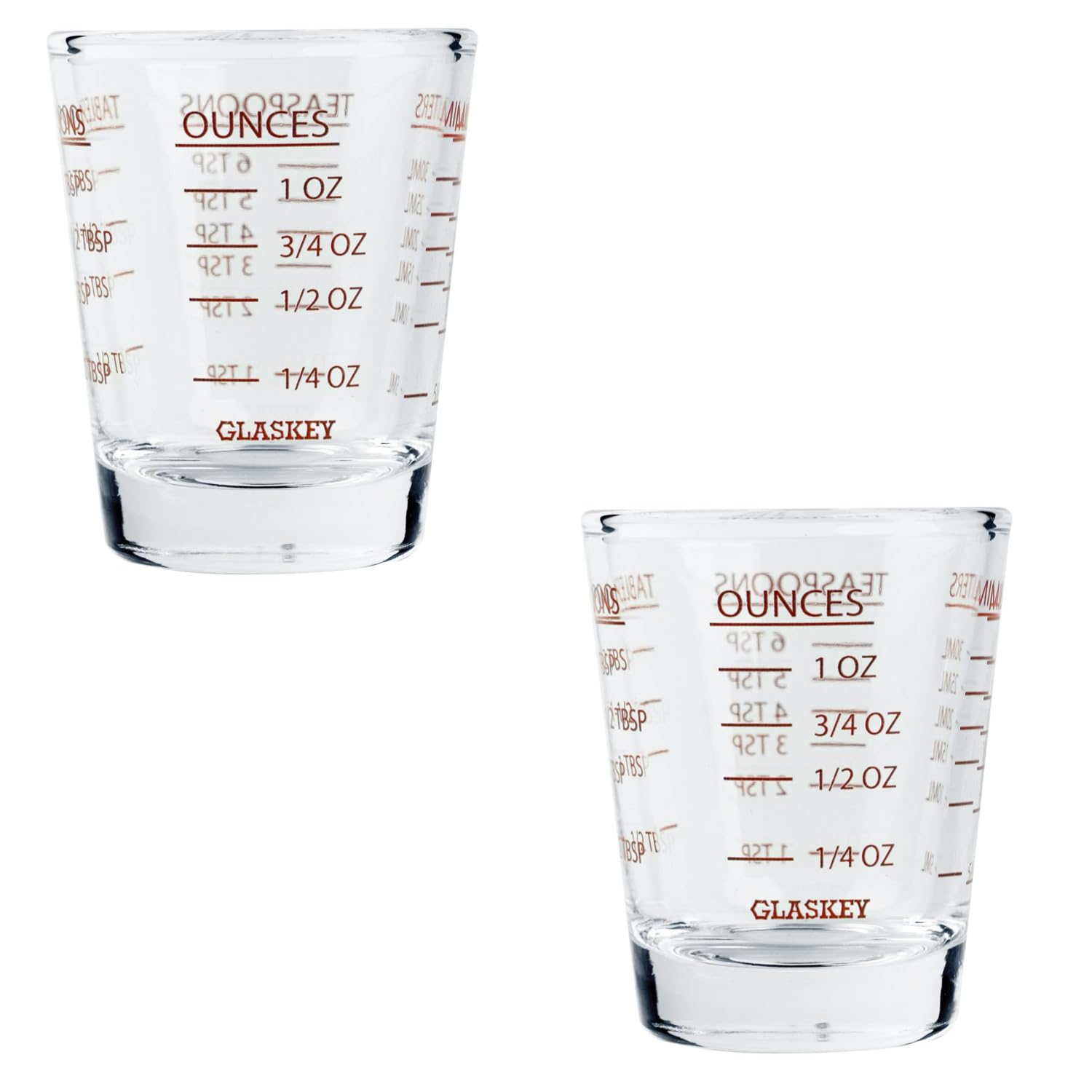 GLASKEY 2 Pack Shot Glasses Measuring Cup,2oz Espresso Shot Glass,Liquid Heavy Glass Wine Glass,Measurement of Dry and Liquid Ingredients(Red Line)