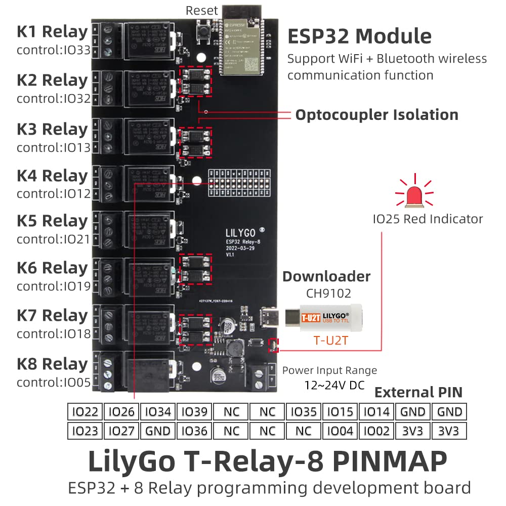 LILYGO TTGO T-Relay 5V 8 Canali Modulo Relè ESP32 Wireless Modulo DC Scheda di Sviluppo WiFi BLE Telecomando