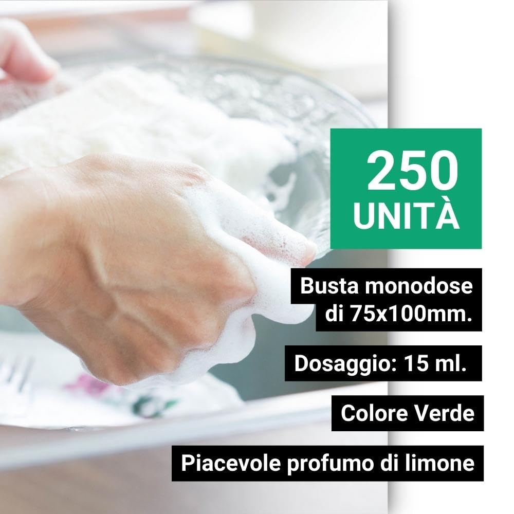 GPQ - Detersivo Lavastoviglie Liquido 15 ml | 250 pz | Amenities Detergente Manuale per Stoviglie | Sgrassante | Senza Parabeni | B&B, Casa Vacanze, Campeggio, Appartamento... | Fabbricato nell’UE