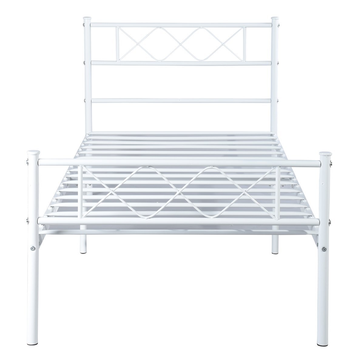 SimLife Metal Platform Bed Frame with Two Headboards Mattress Foundation/Slat Support/No Box Spring Needed, White Twin