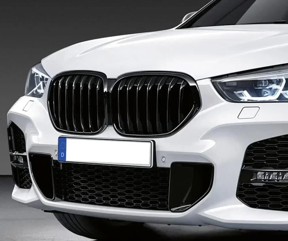 Griglie Nero Lucido Griglia per BMW X1 F48 F49 Auto Anteriore Rene Grill Griglie Griglie Radiatore Sportive Linea Singola 2016-2019 Accessori (Color : Glossy Black