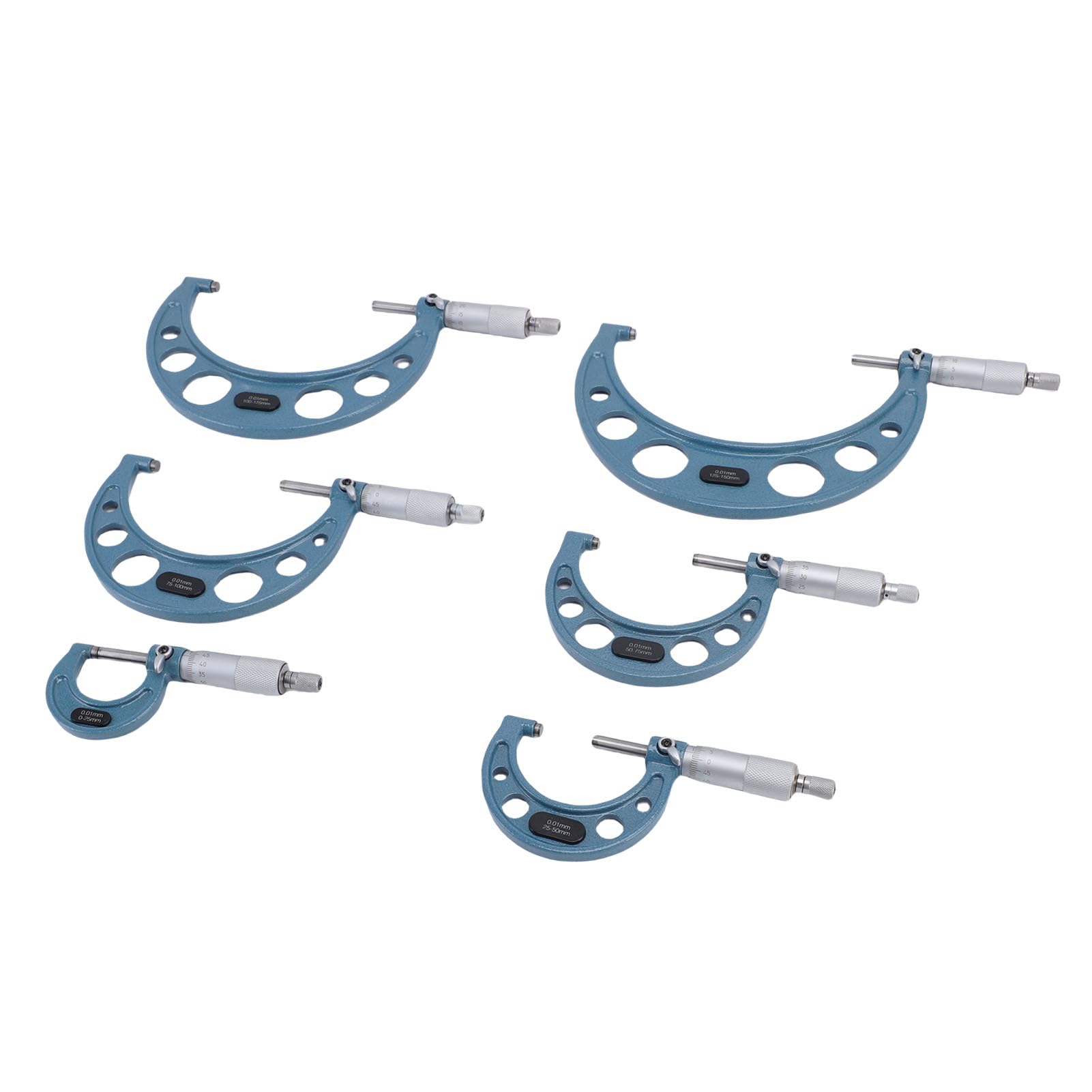 Yosoo Health Gear Mikrometer-Set, Edelstahl, Außen-Mikrometer-Set, 0 150 Mm, 0,01 Mm Teilung, 6-teilig, mit Ratschenanschlag, Aufbewahrungsbox für Maschinisten, Metallbearbeitungsmessungen