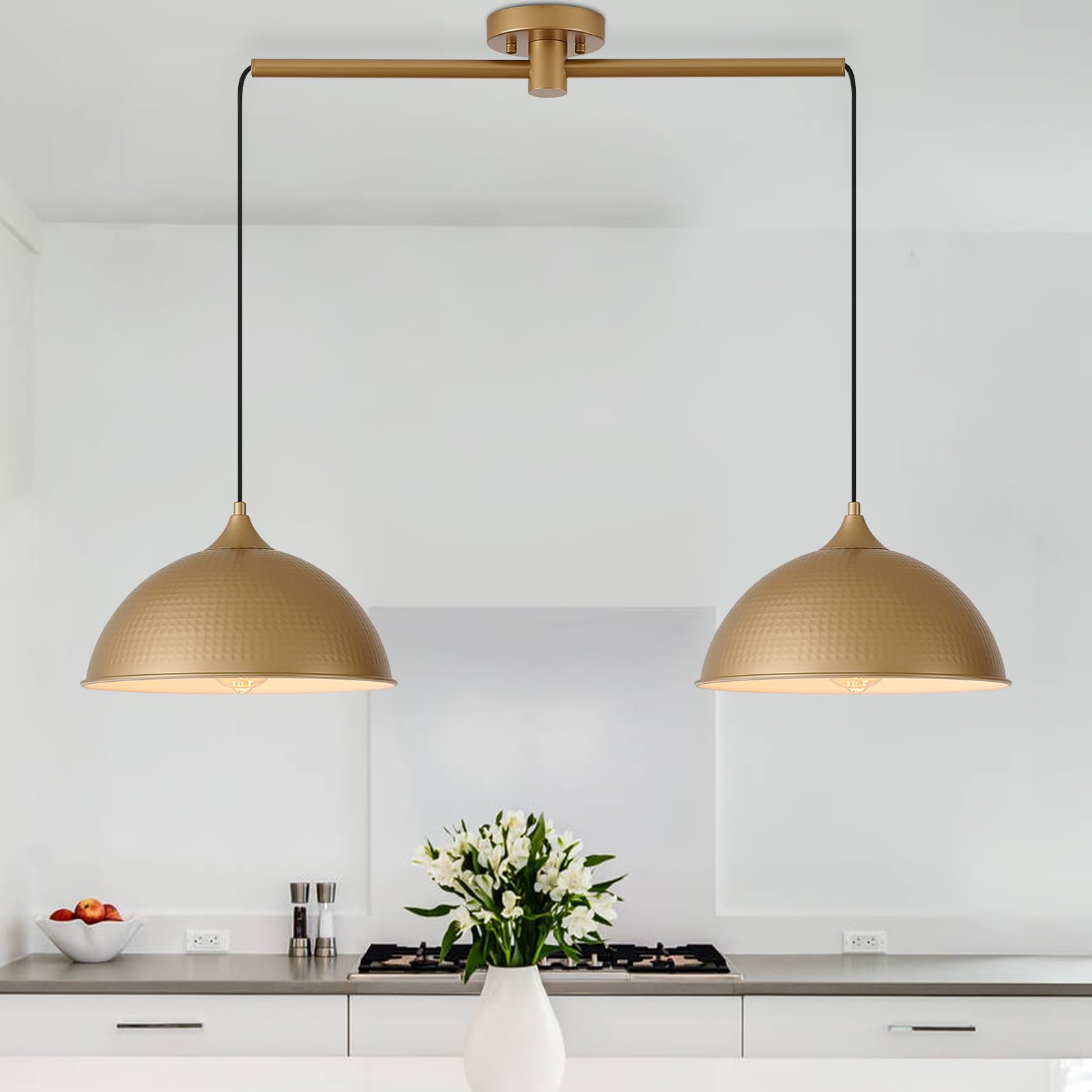 Photo 1 of MIAYBPH Pendant Lights Kitchen Island, 2-Pack Dome Pendant Light Gold and White Light Fixtures Industrial Vintage Hanging Pendant Lighting for Dining Room Restaurant Cafe Entryway