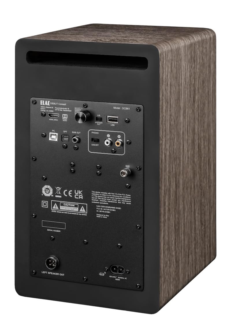 ELAC Debut ConneX DCB 61 Regal-Lautsprecher – Boxen für Audiowiedergabe via HDMI, USB, Phono & Bluetooth, exzellenter Klang & hochwertiges Design, 1 Aktivlautsprecher-Set – Walnuss