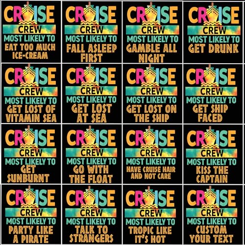 Funny Cruise Shirts Family Cruise Shirts 2025 Matching Family T-Shirts Most Likely to Cruise Ship Essentials Carnival Must Haves Outfits Crew Squad 40 Quotes Multicolor4