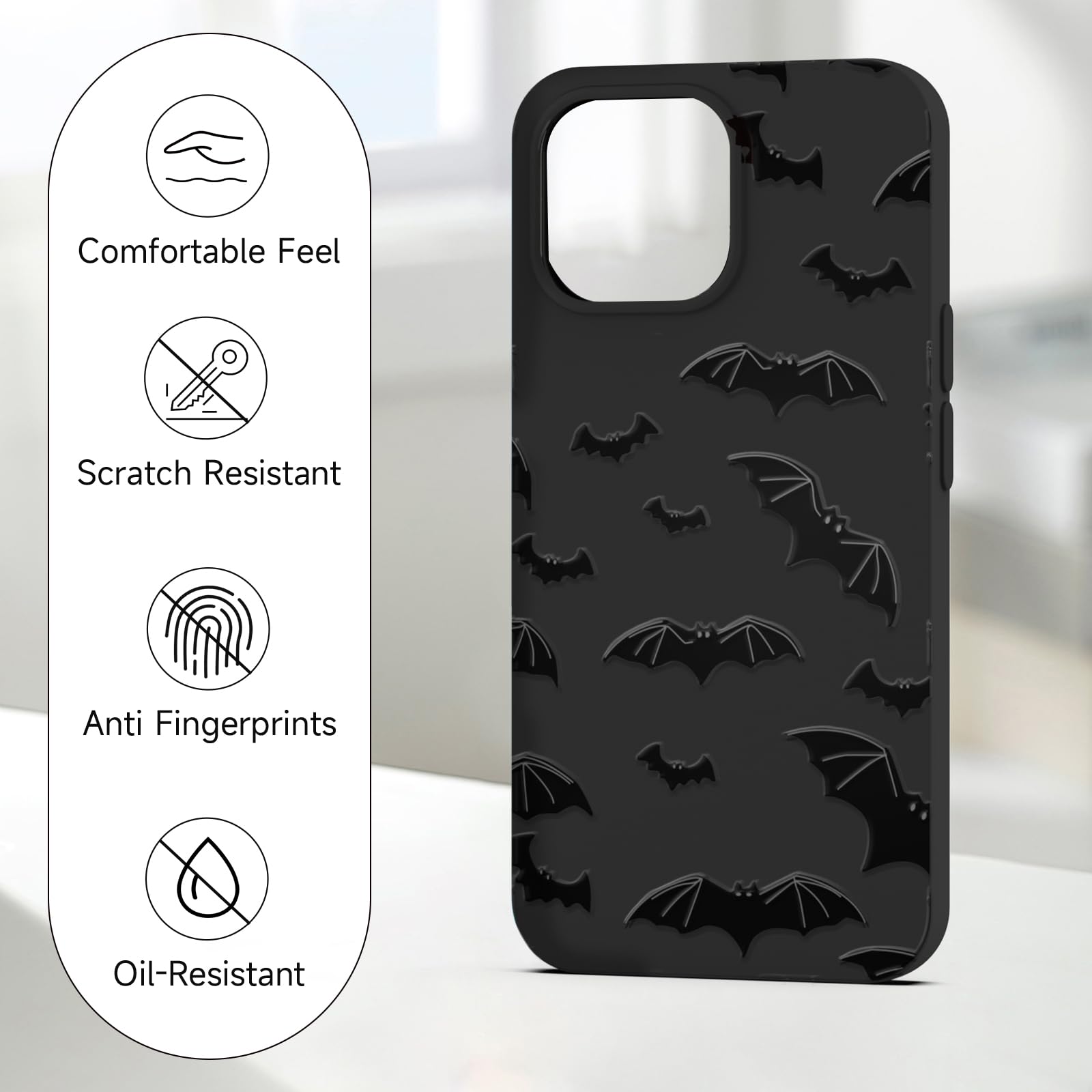 BEIMEITU Black Matte Case for iPhone 14 Plus,Cute Halloween Pattern Case Cover Soft Thin Protective Slim Bumper Cover Boys Girls Phone Case for iPhone 14 Plus-Black Bats - Image 4