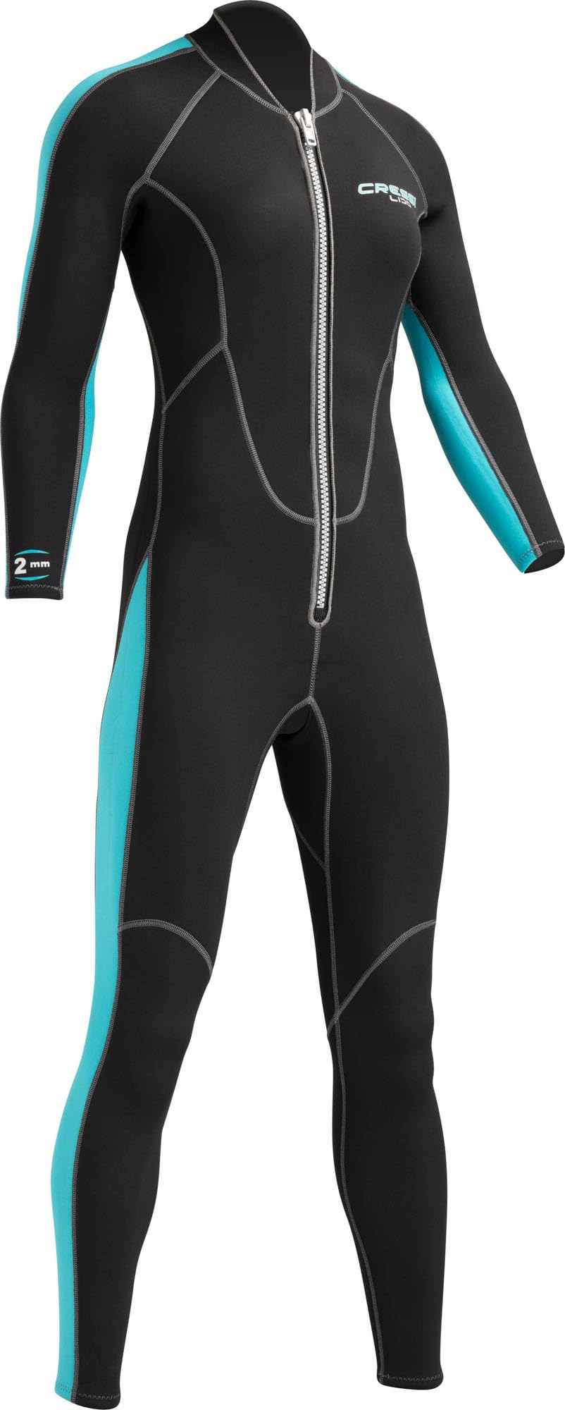 Lido Lady Monopiece Wetsuit 2mm - Einteiliger Damen-Neoprenanzug 2 mm für alle Wassersportarten, Schwarz/Aquamarin