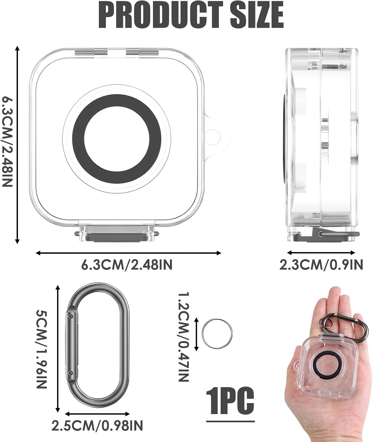 Smart Ring Charger Protective Case,Compatible with Oura Ring Gen 4 Charger, Clear Cover for Travel, Daily Use & Storage,for Owners,with Carabiner, Only Protective Cases (Grey)