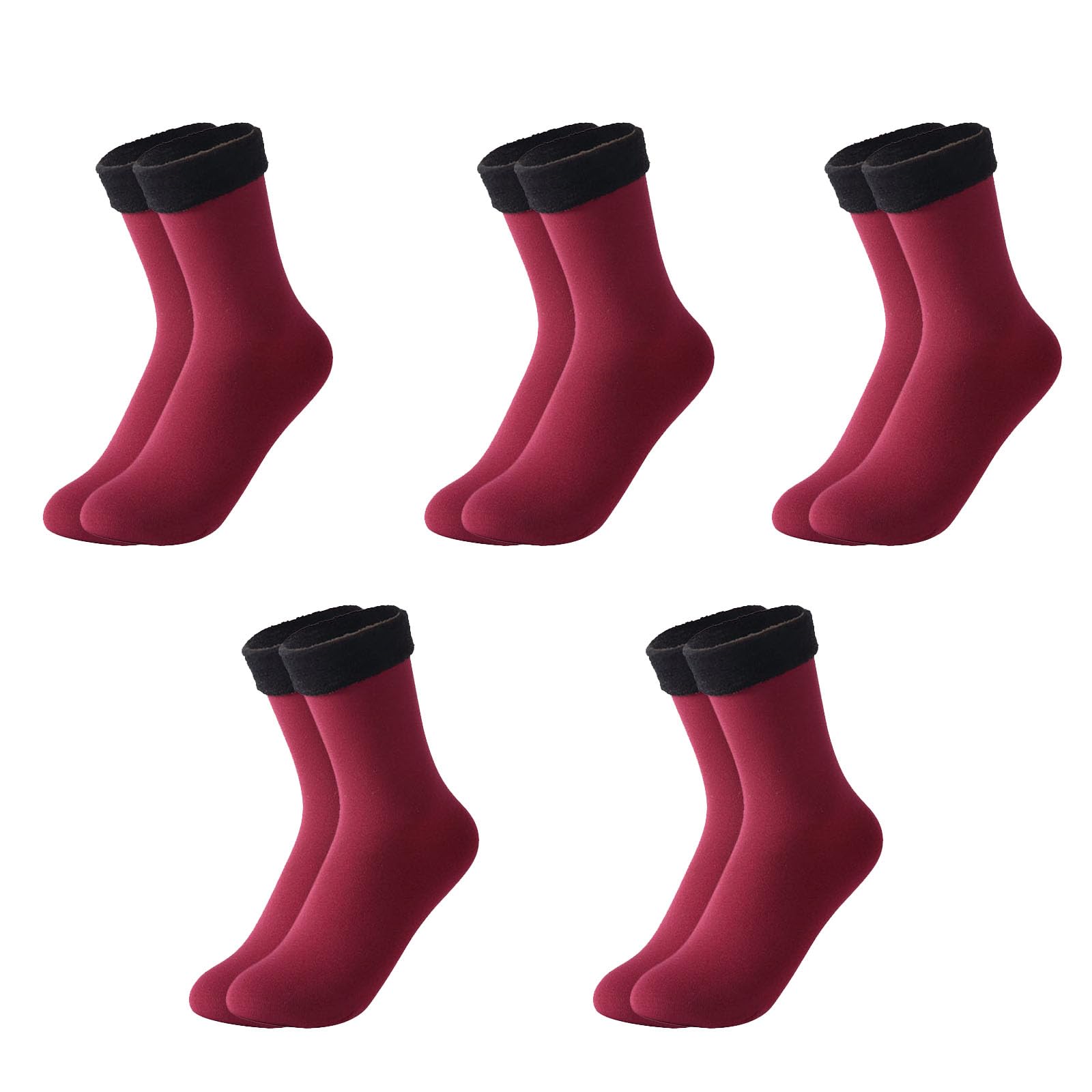 Kerquyu Women's 5Pcs6 3/5 Pairs Thermal Velvet Socks, Winter Warm Fleece Lined Crew Sock, Casual Self-Heating Snow Socks (5Pcs6)