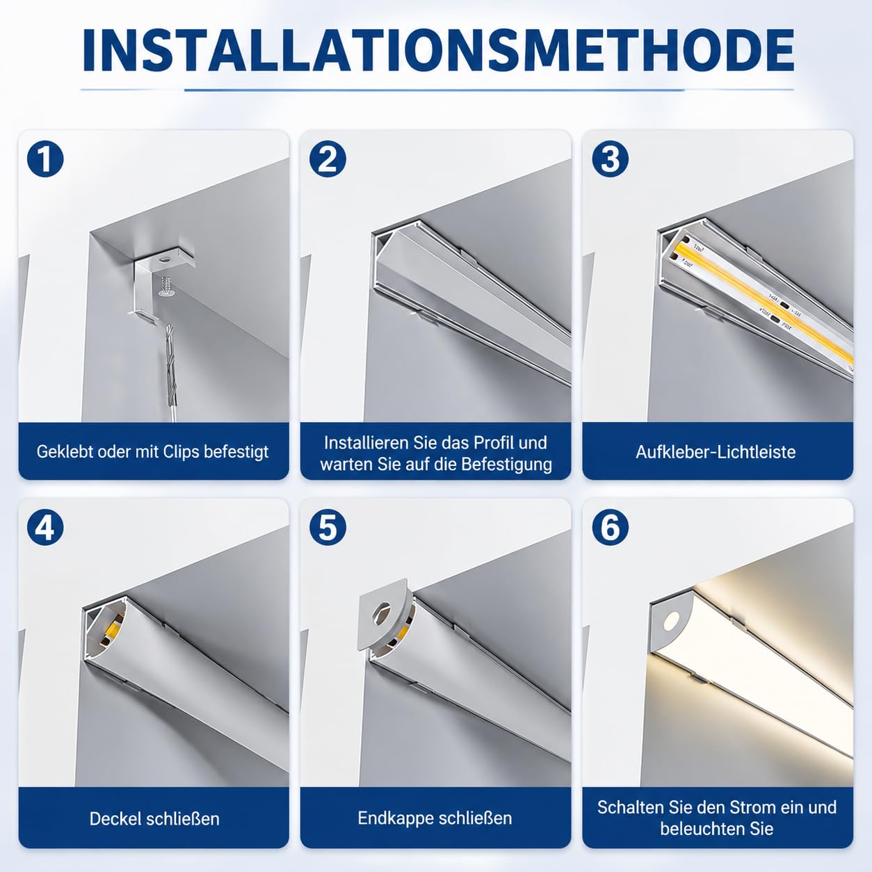 Silver LED Aluminium Profil, Eckprofil mit weißer Abdeckung für LED Streifen bis 10.1mm, 2m x 5 Stück, 15.8mm x 15.8mm, für Wohnraum, Treppenhaus & Flurbeleuchtung