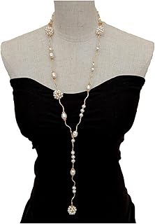 Perla Blanca cultivada de Agua Dulce Natural Hecha a Mano Bola de Perlas Y-Drop Collar 27 Pulgadas FUzEgRdLI