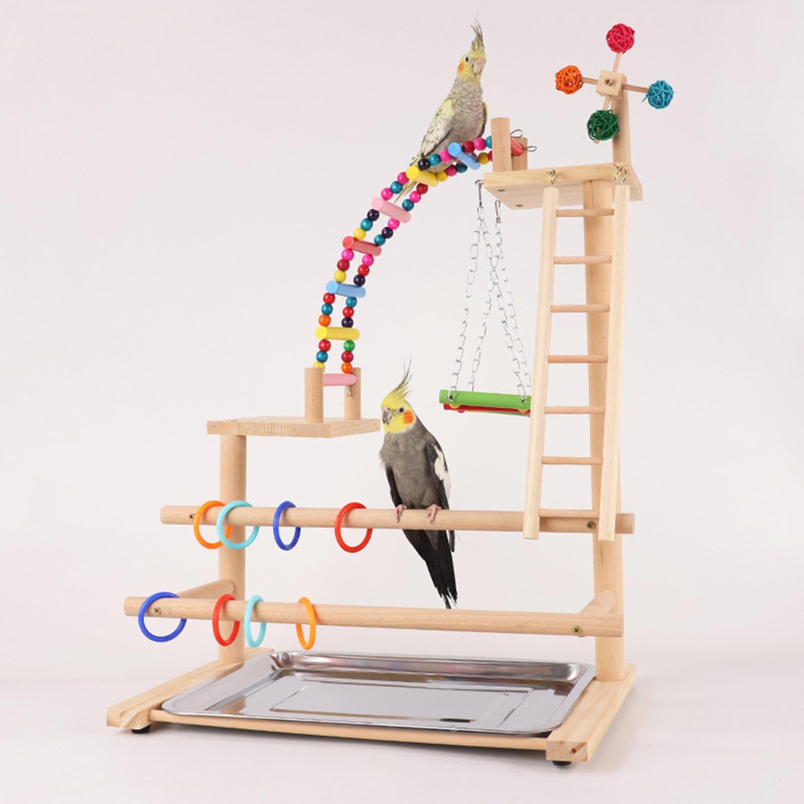 Parque de Juegos para Loros, Percha de Madera, de Ejercicio Divertida, Gimnasio de Juguete para Pájaros, Ideal para Azulejos, Colibríes