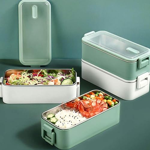 Miniatura 2 de Hemoton Bento Box - Contenedor apilable de acero inoxidable estilo japonés para preparación de alimentos asiáticos, para el hogar, oficina, trabajo,