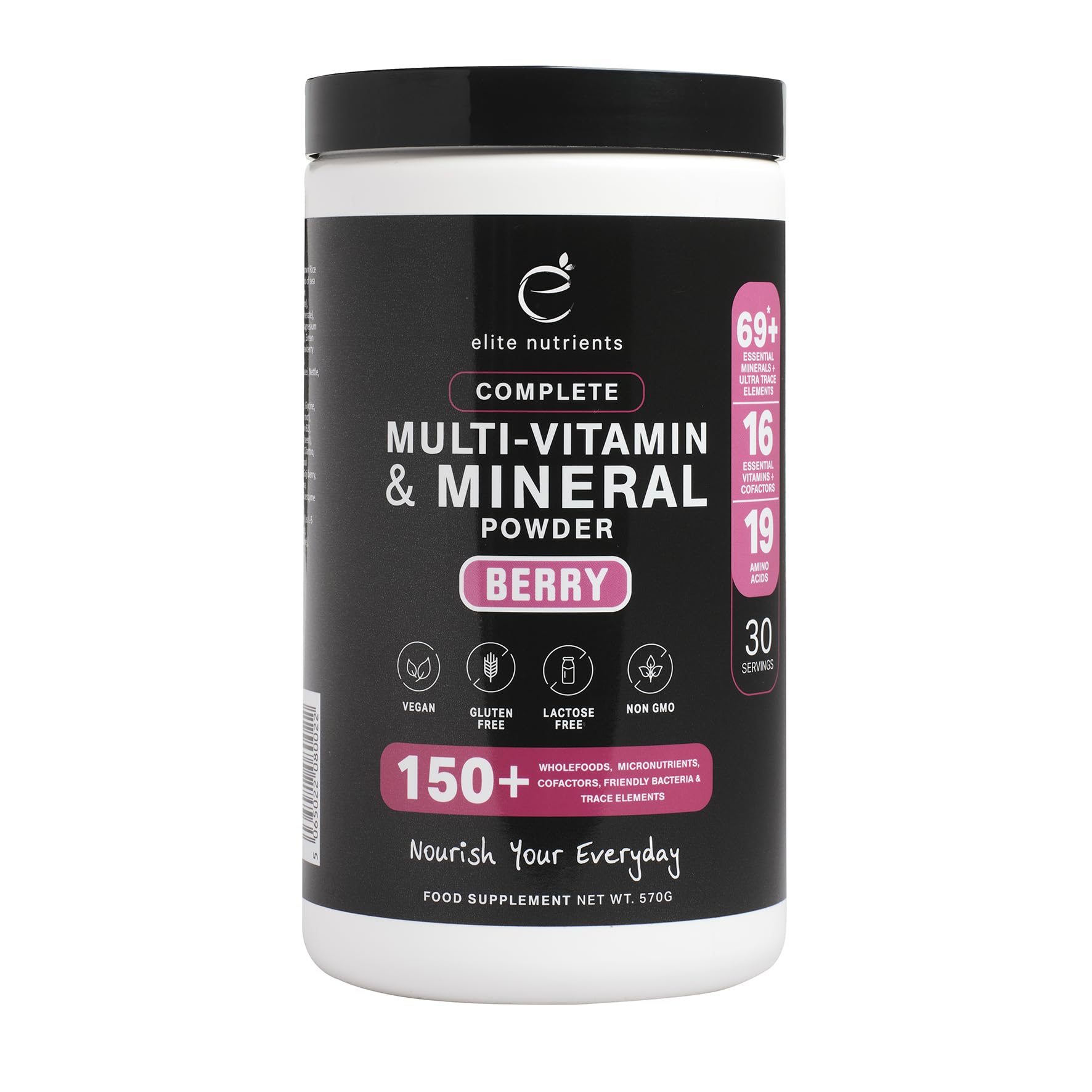 Multi Vitamin & Mineral Powder, Berry Flavour, containing Over 69 Minerals + Trace Elements, 16 Vitamins + cofactors, and 19 Amino acids.