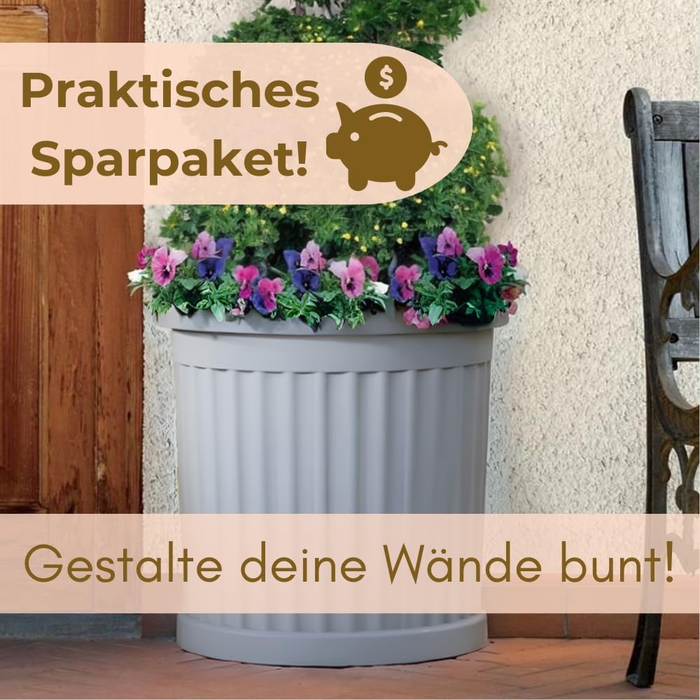 GarPet 2er Set Pflanzkübel Halbrund direkt an der Wand Pflanzkübel Groß Außen Blumenkübel Outdoor Pflanztopf Pflanzkasten Blumentopf 50 Grau
