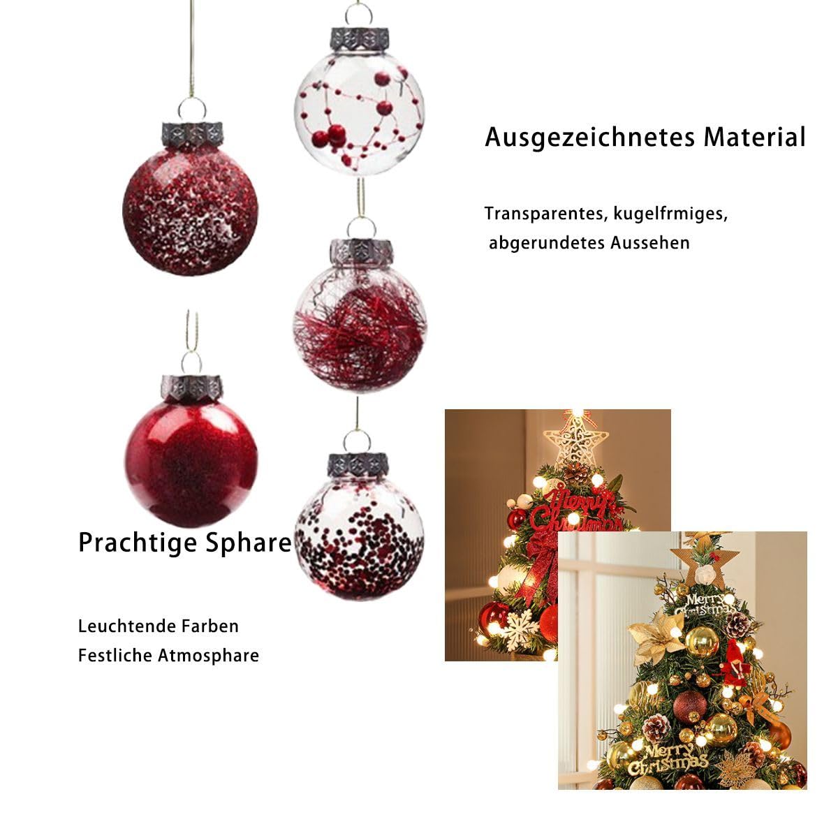30pcs 6cm Weihnachtsbaum Hängende Dekoration Kugeln,Blow Moulding Shaped Balls mit draht zum aufhängen,PVC Electroplated Plastic Balls,Weihnachtsbaum Dekoration Weihnachtskugeln Set (Rot)