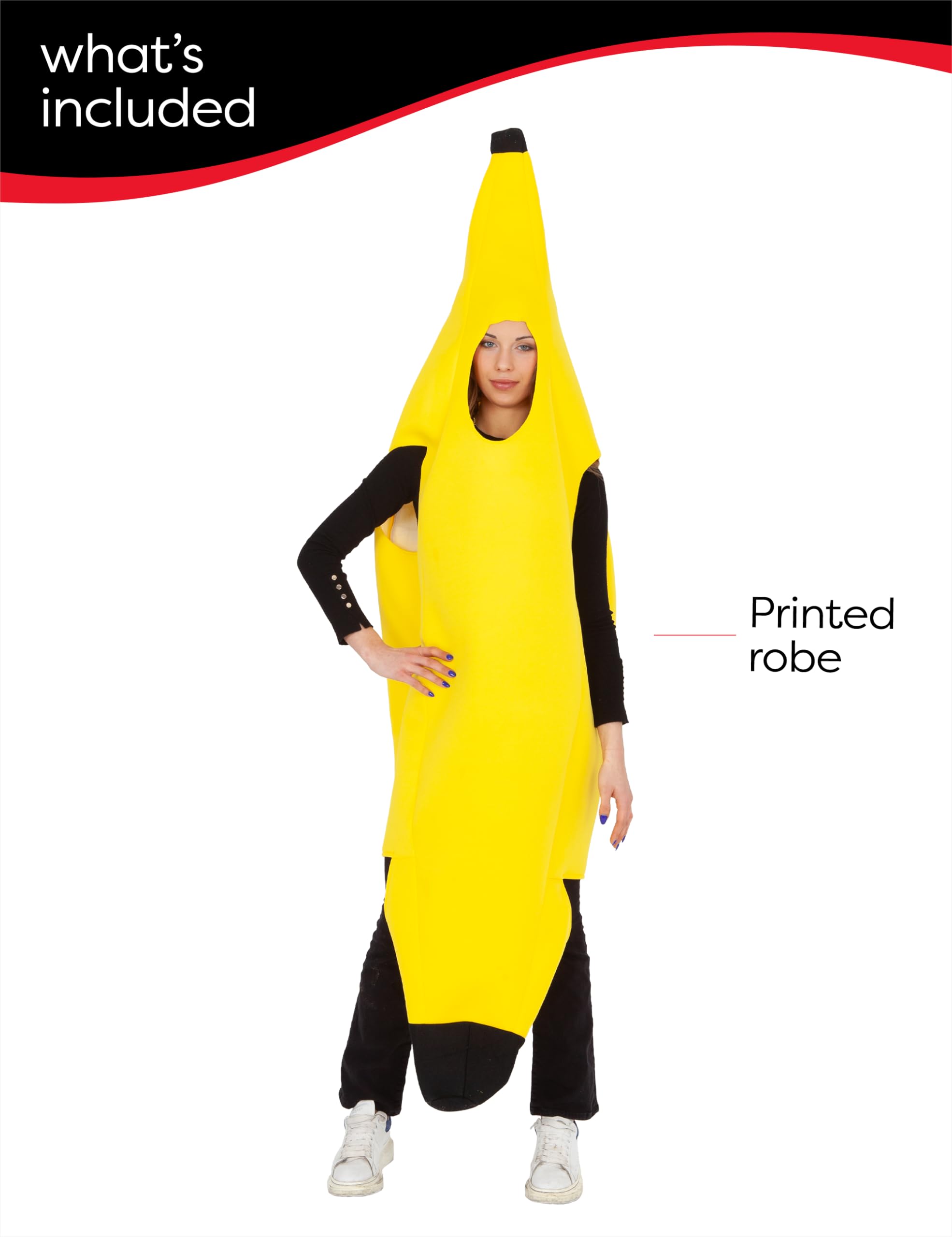 Rubies Costume Banana per adulti, uomo e donna, Tunica a forma di banana, Abito costumi per Carnevale, addio al celibato, feste e cosplay