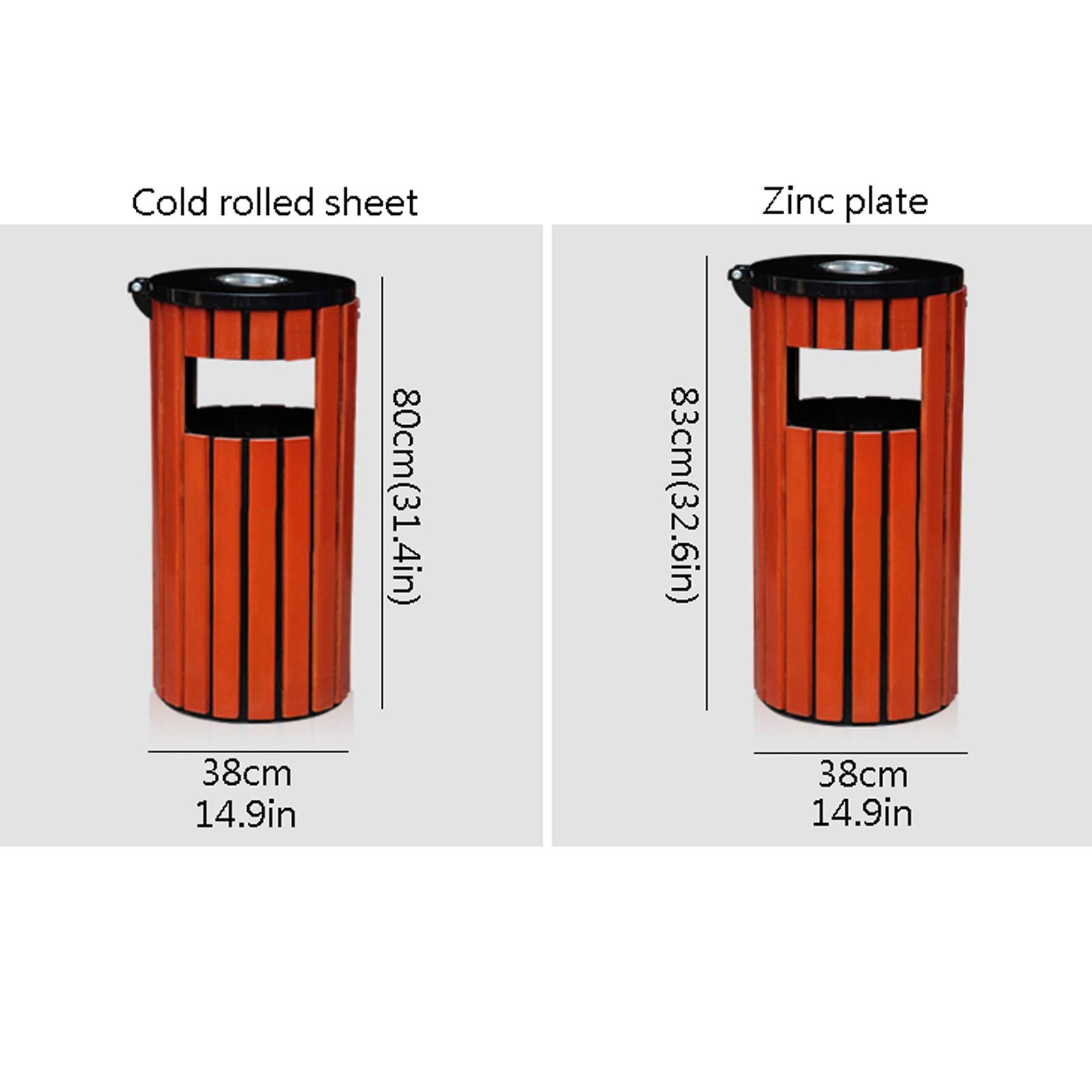 Décor Extérieur Des ordures en plein air en forme de tonneau rond en forme de tonneau en bois des poubelles en panneaux en bois de 32,6 pouces de hauteur de hauteur for une utilisation intérieure, ext