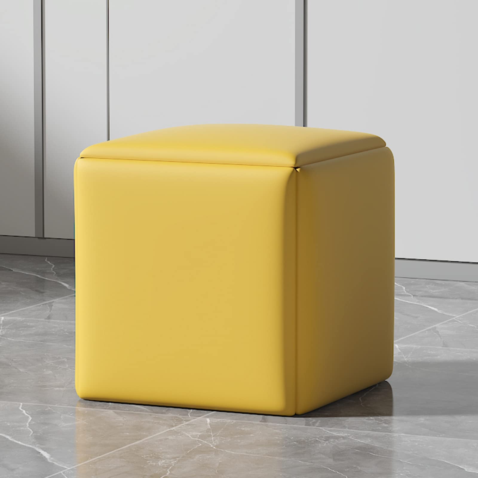LMMIAOZ 5 in 1 Nesting Cube Chair Stackable Stools Set with Swivel Foot Stool for Living Room/Dining Room Yellow Faux Leather Bench Square (35CM/13.8)