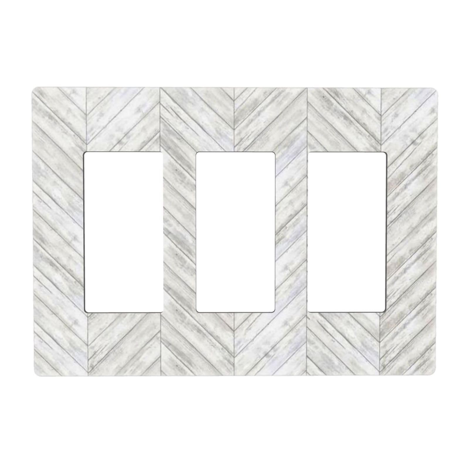 White/Grey Herringbone Wood Wooden 3 Gang Triple Rocker/Decorator Light Switch Wall Plate Cover Decorative GFCI Electrical Faceplate Switchplate Dimmer